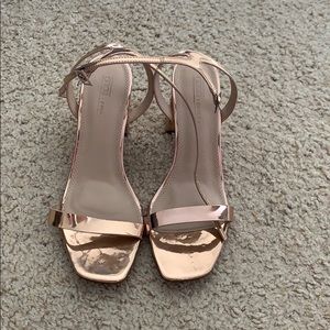 Rose gold block heels